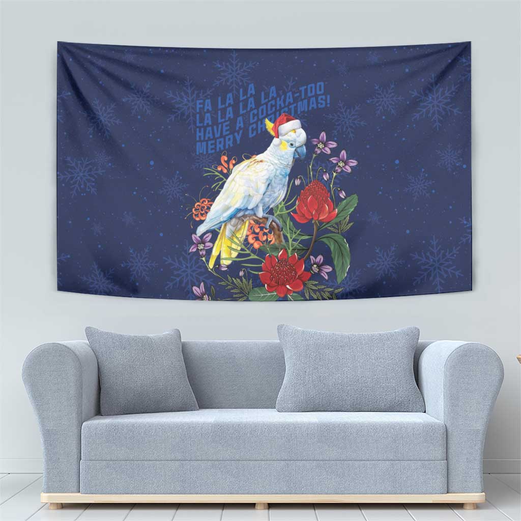 Merry Cocka-mas Tapestry Australia Christmas Blue Art - Aussie Hoodie