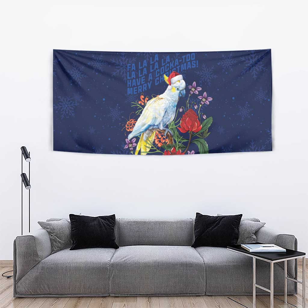Merry Cocka-mas Tapestry Australia Christmas Blue Art - Aussie Hoodie