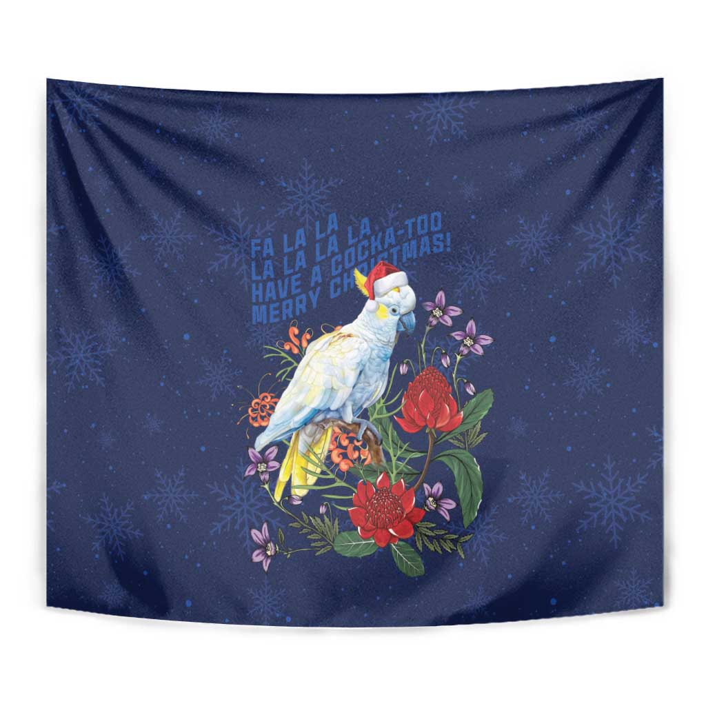 Merry Cocka-mas Tapestry Australia Christmas Blue Art - Aussie Hoodie