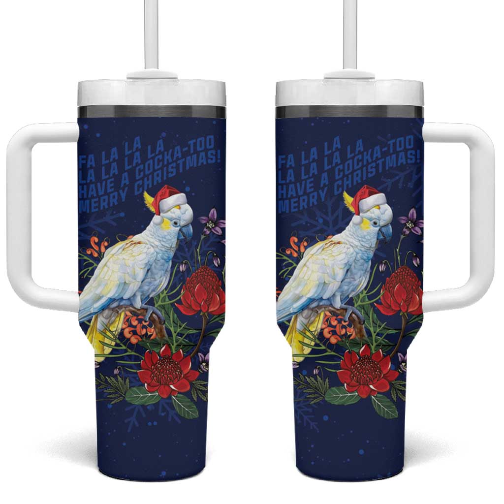 Merry Cocka-mas Tumbler With Handle Australia Christmas Blue Art - Aussie Hoodie