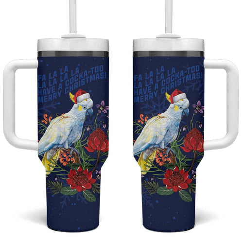 Merry Cocka-mas Tumbler With Handle Australia Christmas Blue Art - Aussie Hoodie