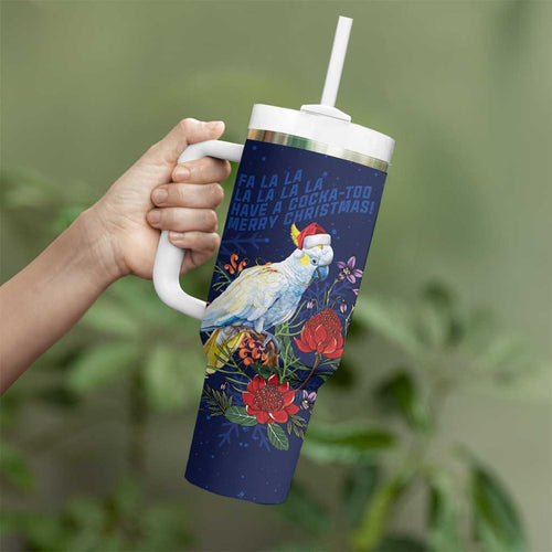 Merry Cocka-mas Tumbler With Handle Australia Christmas Blue Art - Aussie Hoodie