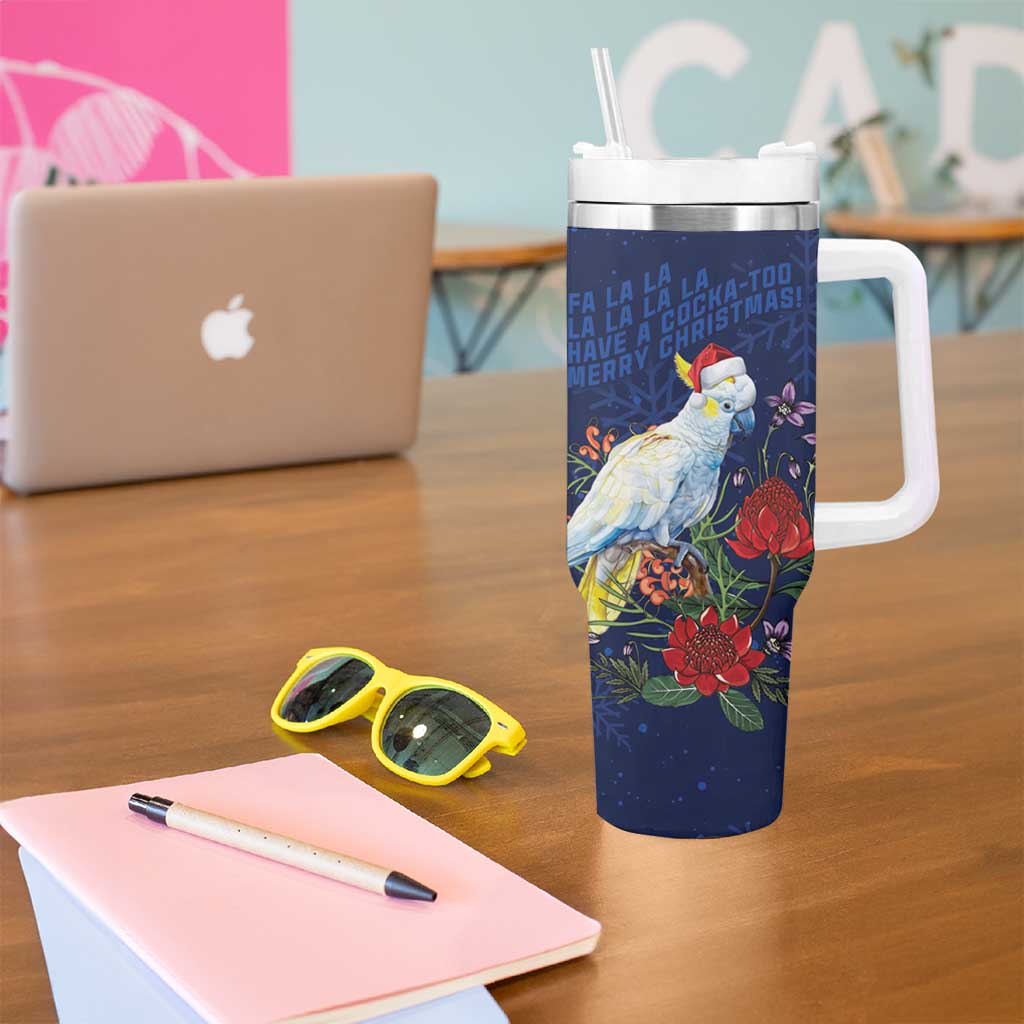 Merry Cocka-mas Tumbler With Handle Australia Christmas Blue Art - Aussie Hoodie