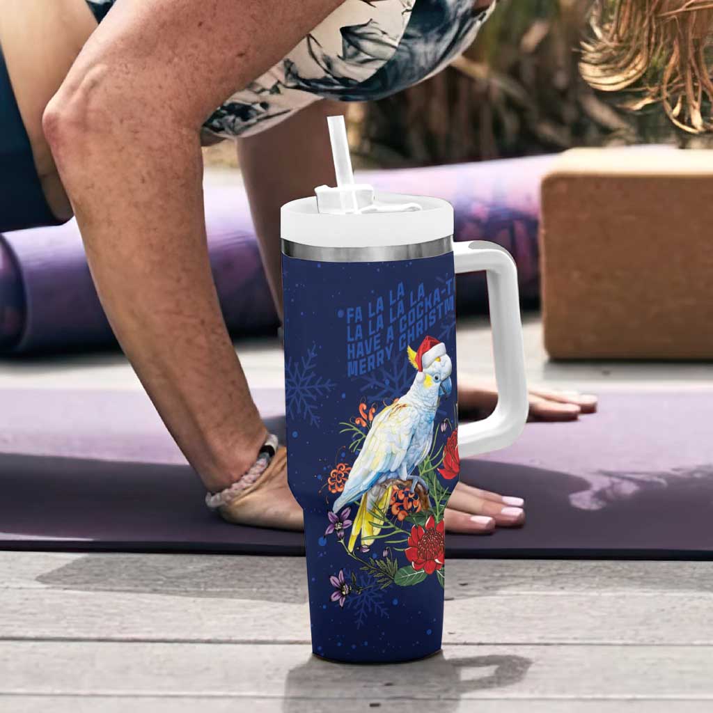 Merry Cocka-mas Tumbler With Handle Australia Christmas Blue Art - Aussie Hoodie