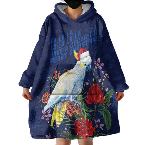 Merry Cocka-mas Wearable Blanket Hoodie Australia Christmas Blue Art - Aussie Hoodie