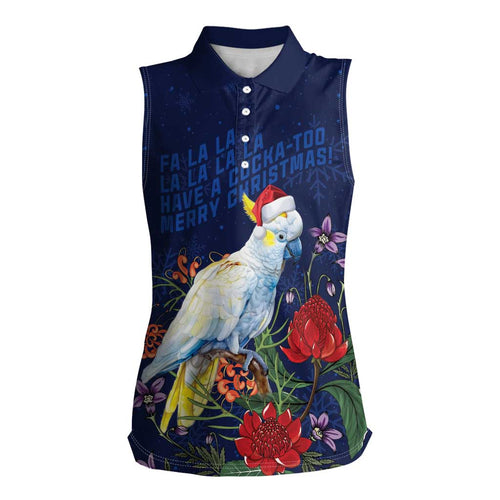 Merry Cocka-mas Women Sleeveless Polo Shirt Australia Christmas Blue Art - Aussie Hoodie