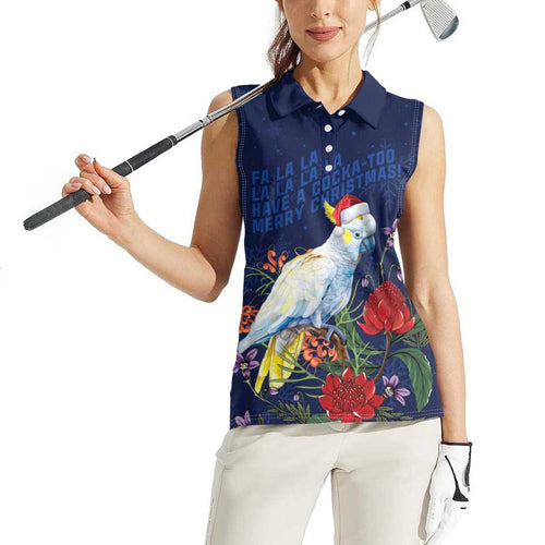 Merry Cocka-mas Women Sleeveless Polo Shirt Australia Christmas Blue Art - Aussie Hoodie