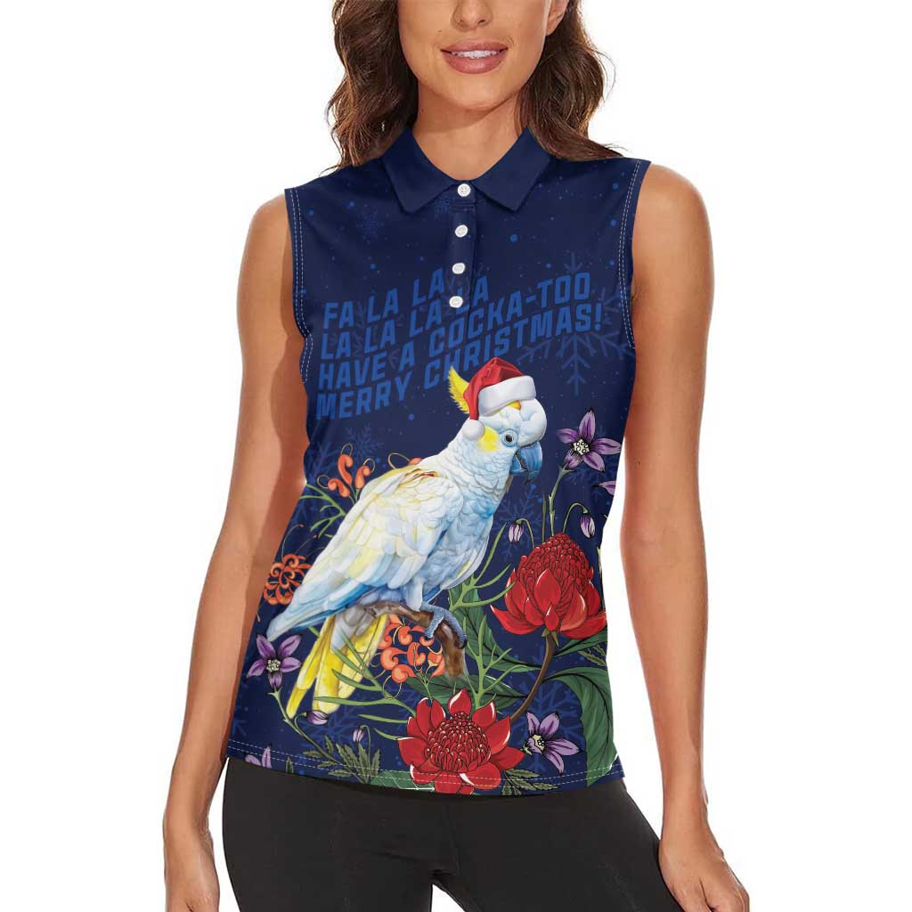 Merry Cocka-mas Women Sleeveless Polo Shirt Australia Christmas Blue Art - Aussie Hoodie