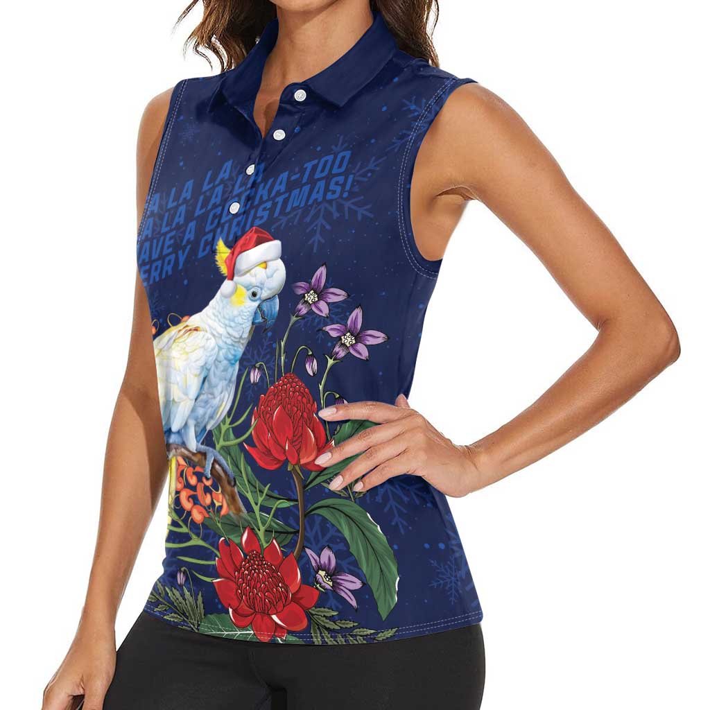Merry Cocka-mas Women Sleeveless Polo Shirt Australia Christmas Blue Art - Aussie Hoodie
