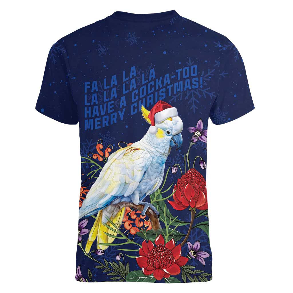 Merry Cocka-mas Women V-Neck T-Shirt Australia Christmas Blue Art - Aussie Hoodie