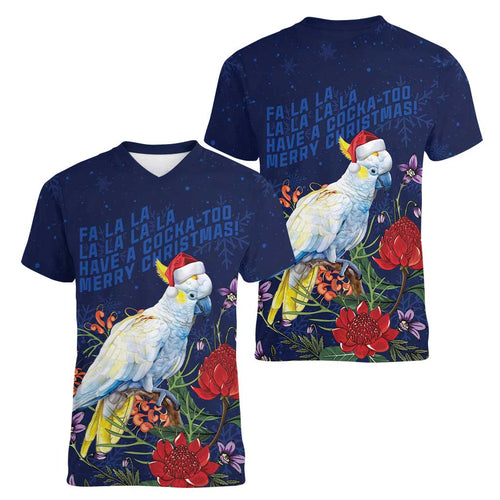 Merry Cocka-mas Women V-Neck T-Shirt Australia Christmas Blue Art - Aussie Hoodie