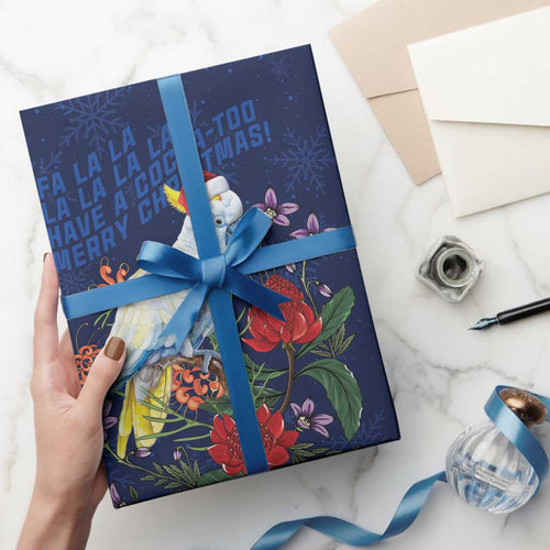 Merry Cocka-mas Wrapping Paper Australia Christmas Blue Art - Aussie Hoodie