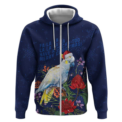 Merry Cocka-mas Zip Hoodie Australia Christmas Blue Art - Aussie Hoodie