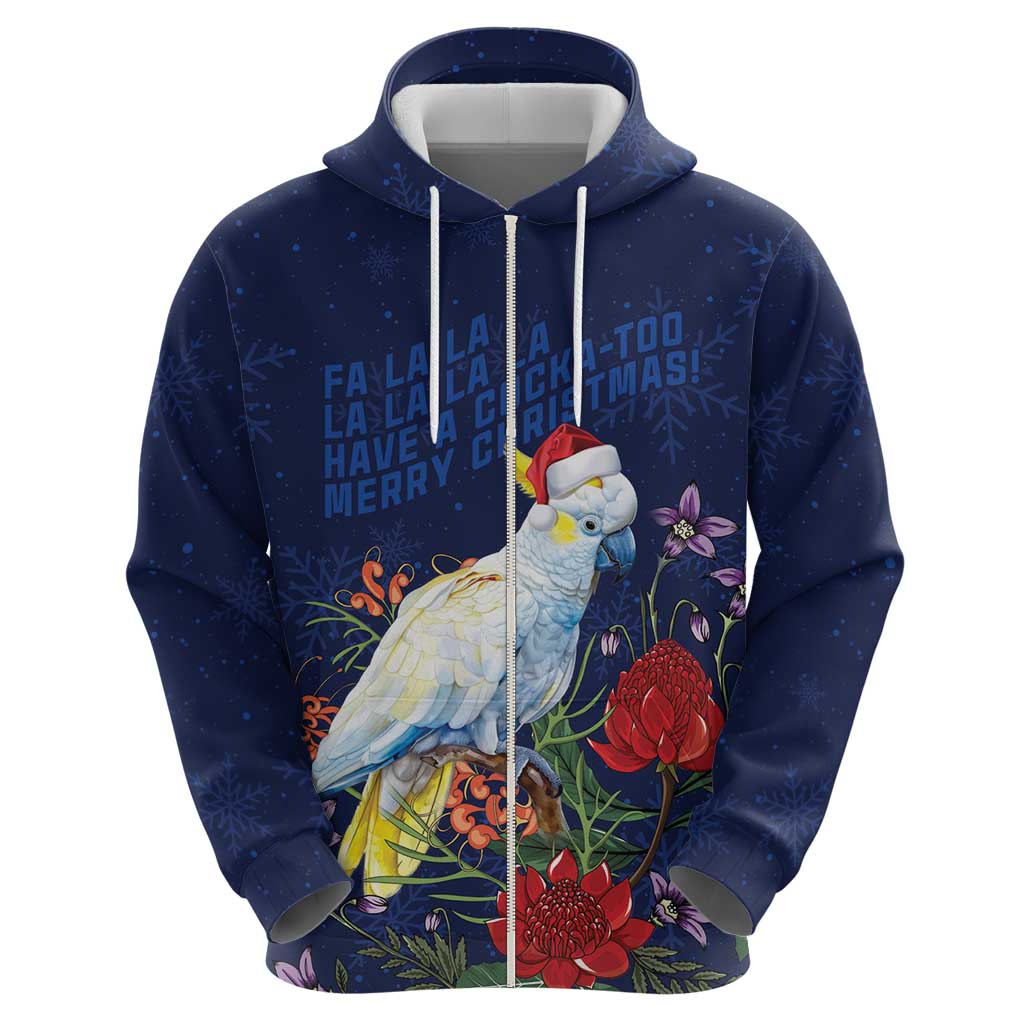 Merry Cocka-mas Zip Hoodie Australia Christmas Blue Art - Aussie Hoodie