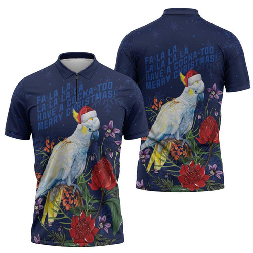 Merry Cocka-mas Zipper Polo Shirt Australia Christmas Blue Art - Aussie Hoodie