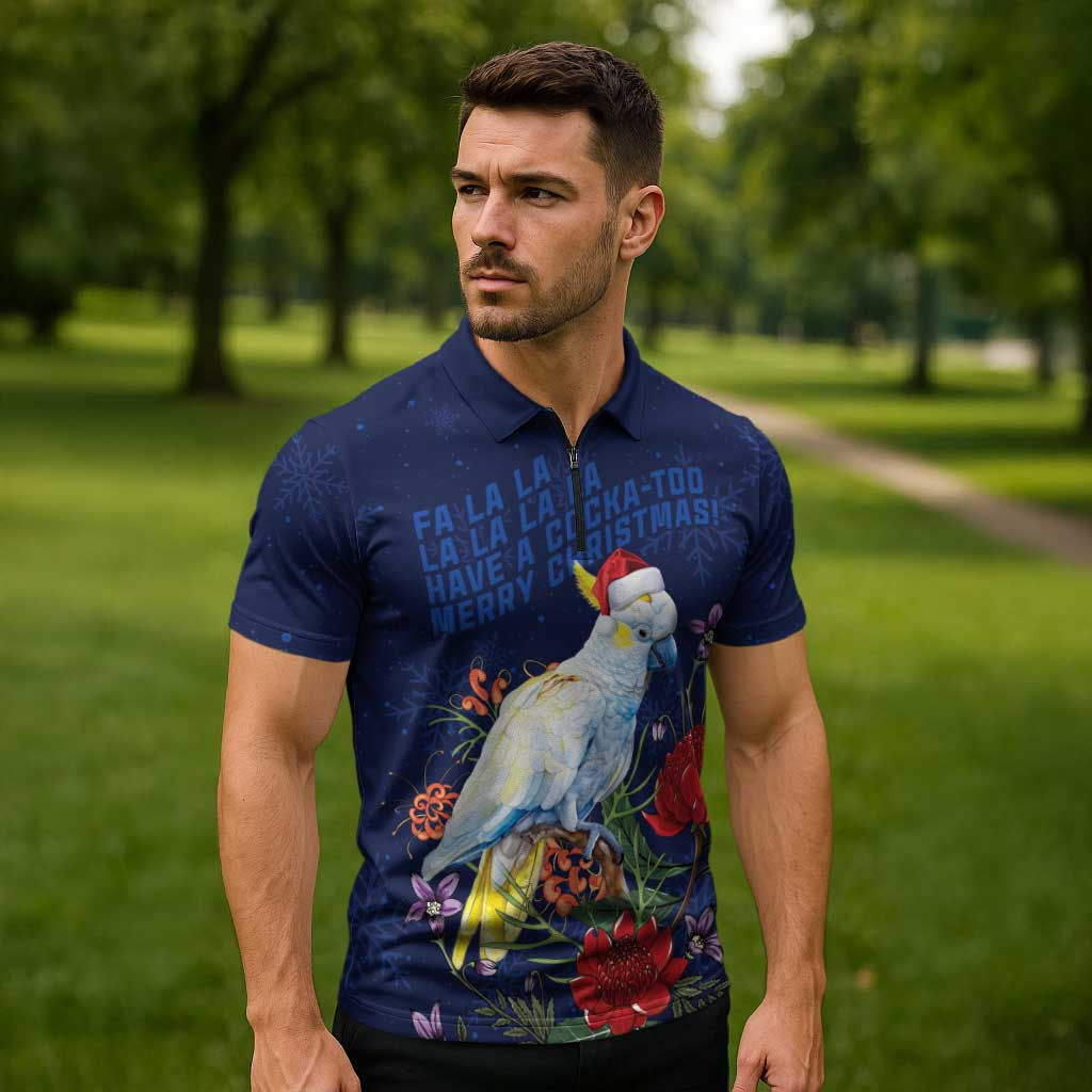 Merry Cocka-mas Zipper Polo Shirt Australia Christmas Blue Art - Aussie Hoodie
