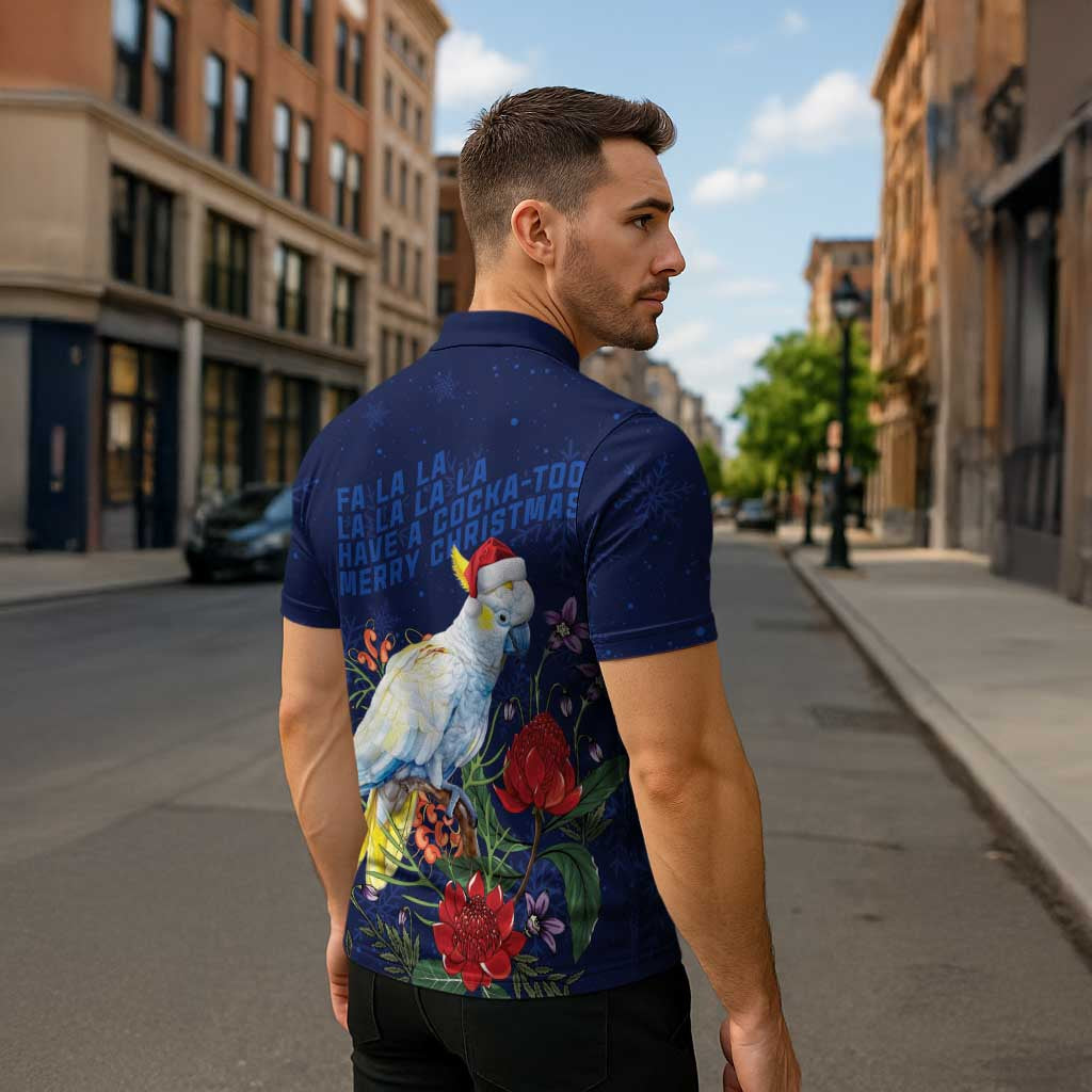Merry Cocka-mas Zipper Polo Shirt Australia Christmas Blue Art - Aussie Hoodie