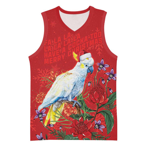 Merry Cocka-mas Basketball Jersey Australia Christmas Red Art - Aussie Hoodie