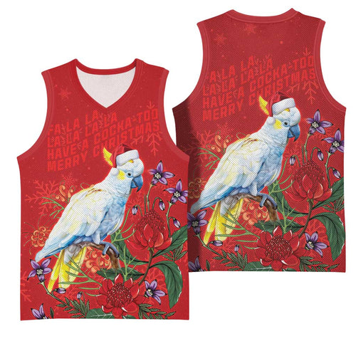 Merry Cocka-mas Basketball Jersey Australia Christmas Red Art - Aussie Hoodie