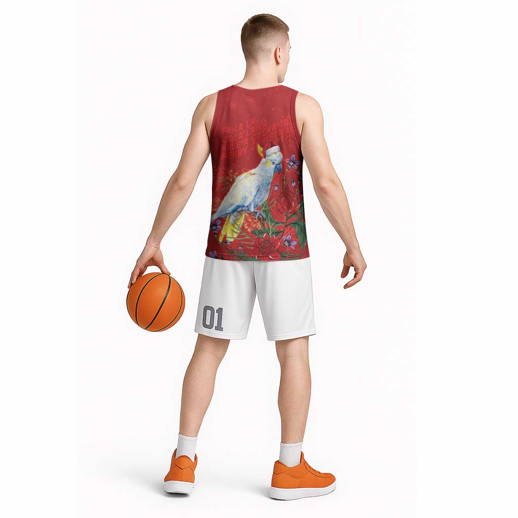 Merry Cocka-mas Basketball Jersey Australia Christmas Red Art - Aussie Hoodie