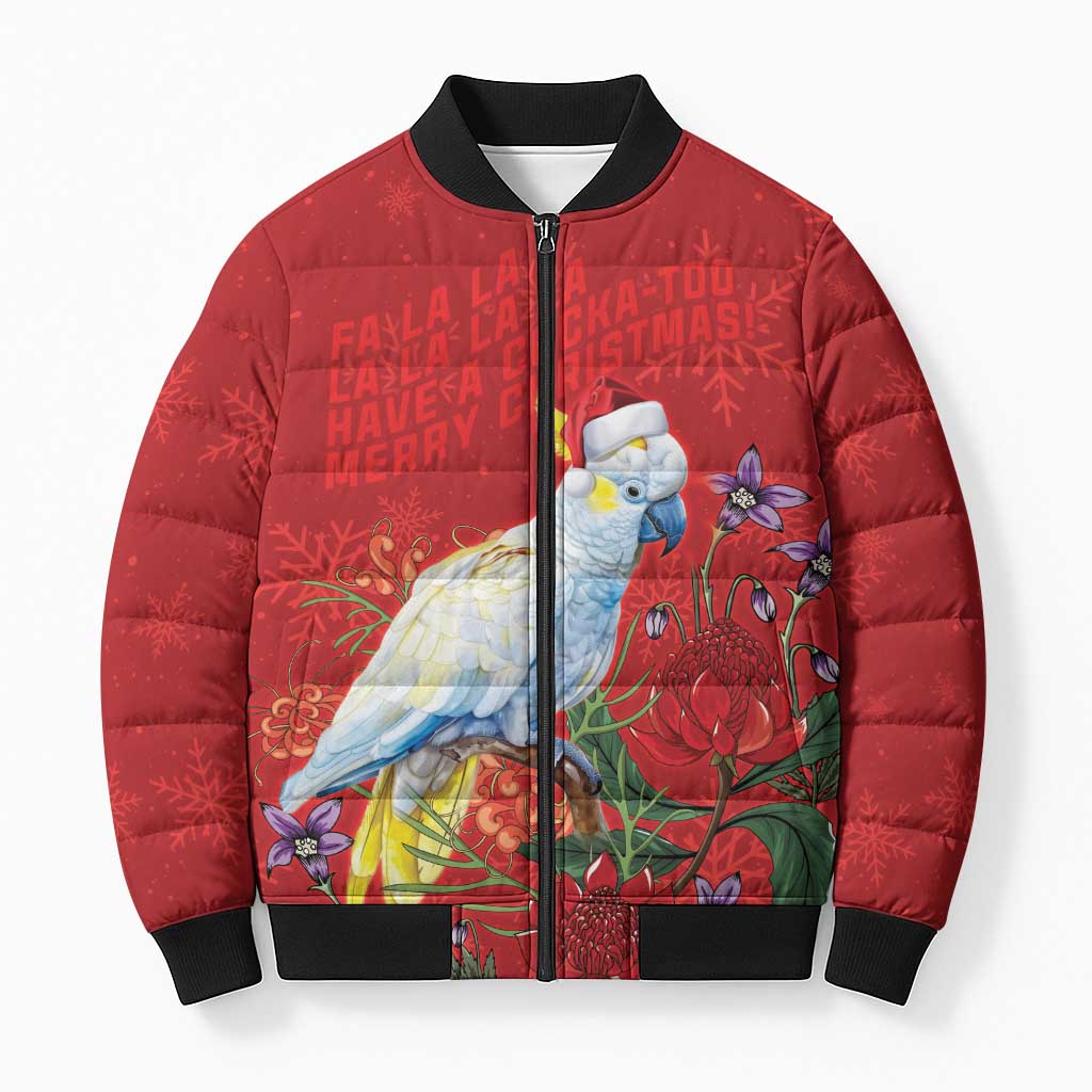 Merry Cocka-mas Bomber Puffer Jacket Australia Christmas Red Art - Aussie Hoodie