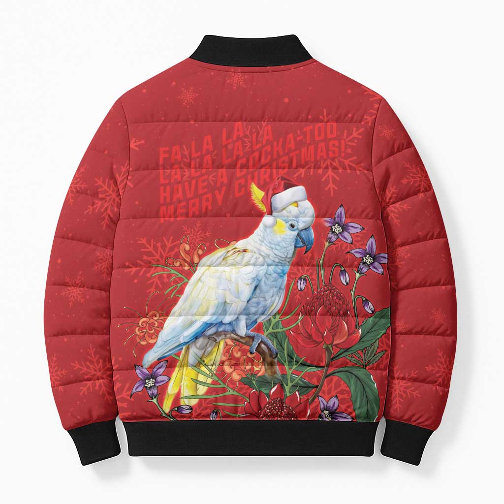 Merry Cocka-mas Bomber Puffer Jacket Australia Christmas Red Art - Aussie Hoodie