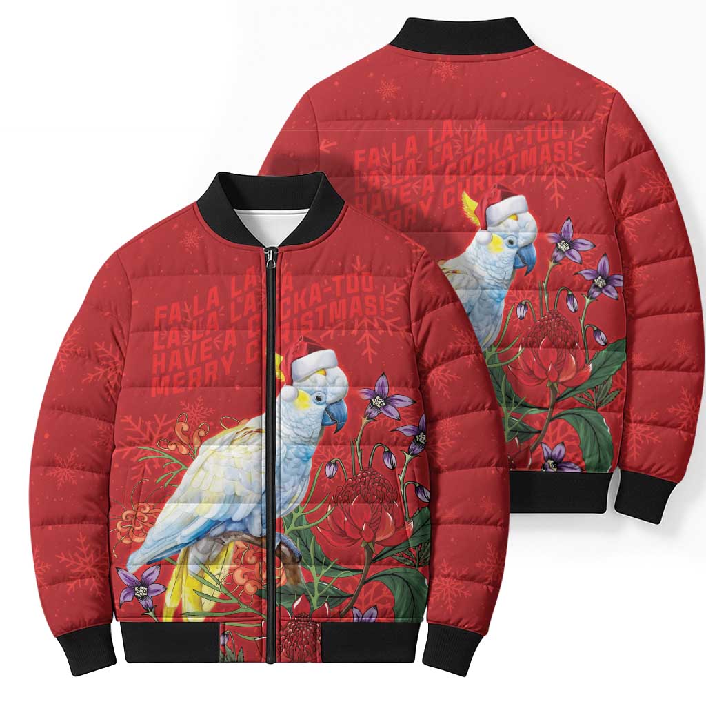 Merry Cocka-mas Bomber Puffer Jacket Australia Christmas Red Art - Aussie Hoodie