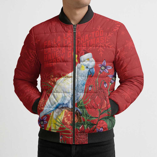 Merry Cocka-mas Bomber Puffer Jacket Australia Christmas Red Art - Aussie Hoodie