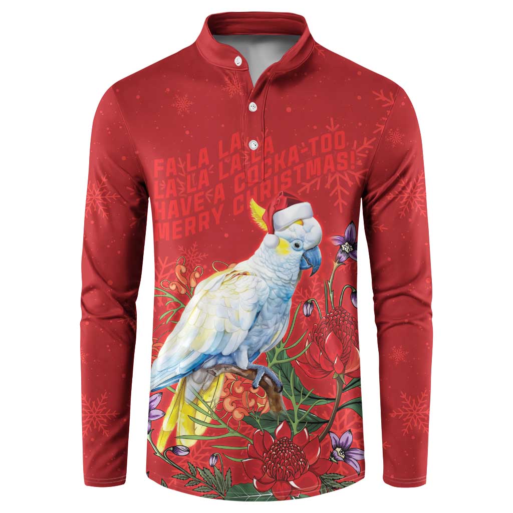 Merry Cocka-mas Button Sweatshirt Australia Christmas Red Art - Aussie Hoodie