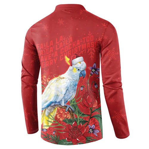 Merry Cocka-mas Button Sweatshirt Australia Christmas Red Art - Aussie Hoodie