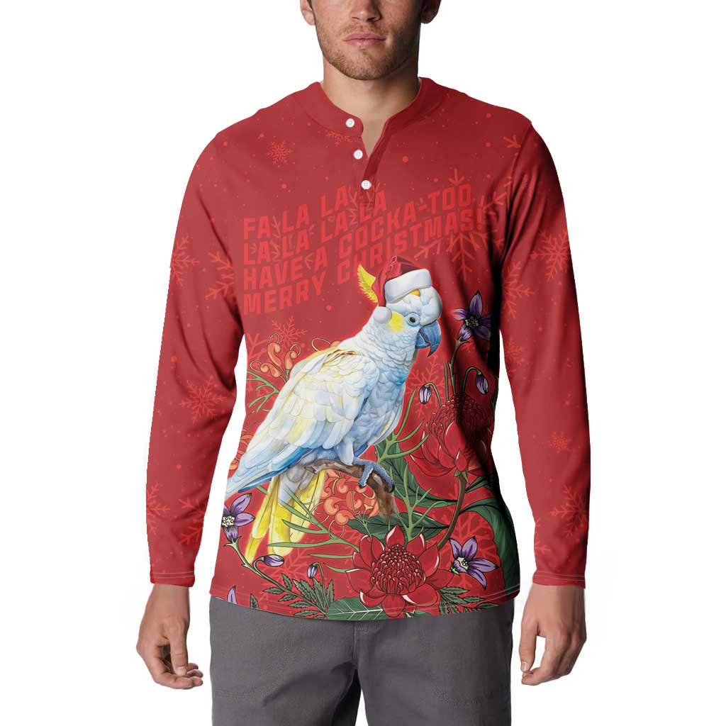 Merry Cocka-mas Button Sweatshirt Australia Christmas Red Art - Aussie Hoodie