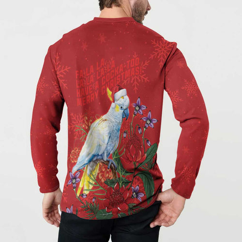 Merry Cocka-mas Button Sweatshirt Australia Christmas Red Art - Aussie Hoodie