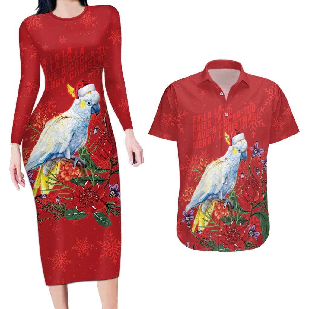 Merry Cocka-mas Couples Matching Long Sleeve Bodycon Dress and Hawaiian Shirt Australia Christmas Red Art - Aussie Hoodie