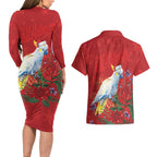 Merry Cocka-mas Couples Matching Long Sleeve Bodycon Dress and Hawaiian Shirt Australia Christmas Red Art - Aussie Hoodie