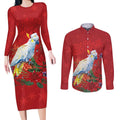 Merry Cocka-mas Couples Matching Long Sleeve Bodycon Dress and Long Sleeve Button Shirt Australia Christmas Red Art - Aussie Hoodie