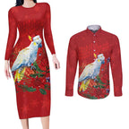 Merry Cocka-mas Couples Matching Long Sleeve Bodycon Dress and Long Sleeve Button Shirt Australia Christmas Red Art - Aussie Hoodie