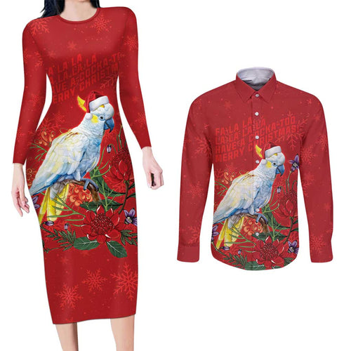 Merry Cocka-mas Couples Matching Long Sleeve Bodycon Dress and Long Sleeve Button Shirt Australia Christmas Red Art - Aussie Hoodie