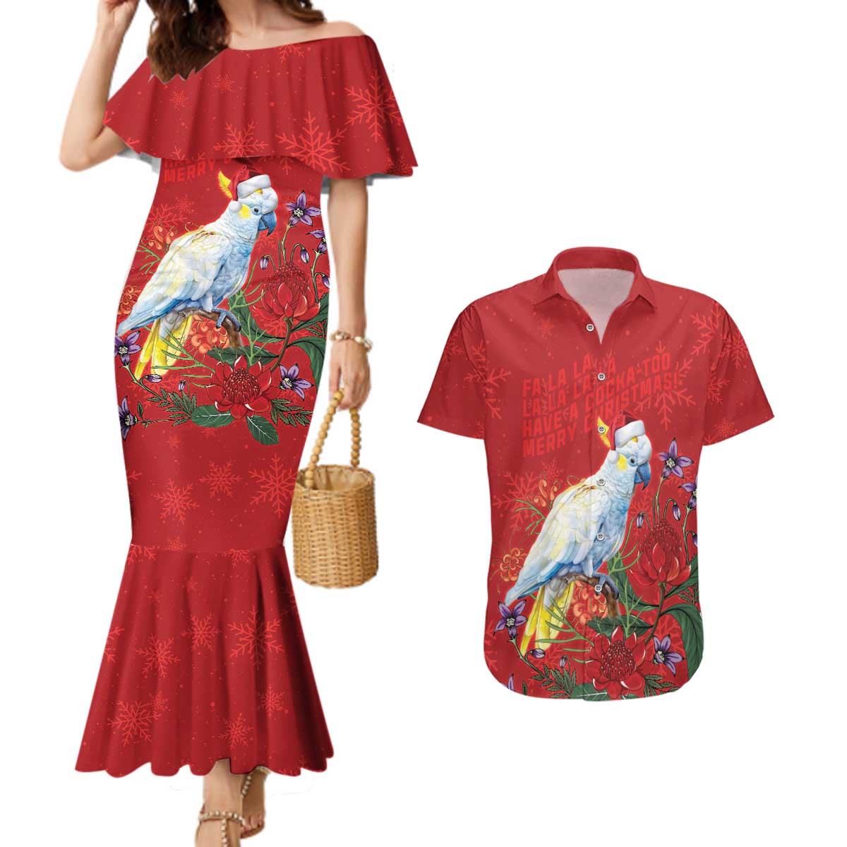 Merry Cocka-mas Couples Matching Mermaid Dress and Hawaiian Shirt Australia Christmas Red Art - Aussie Hoodie