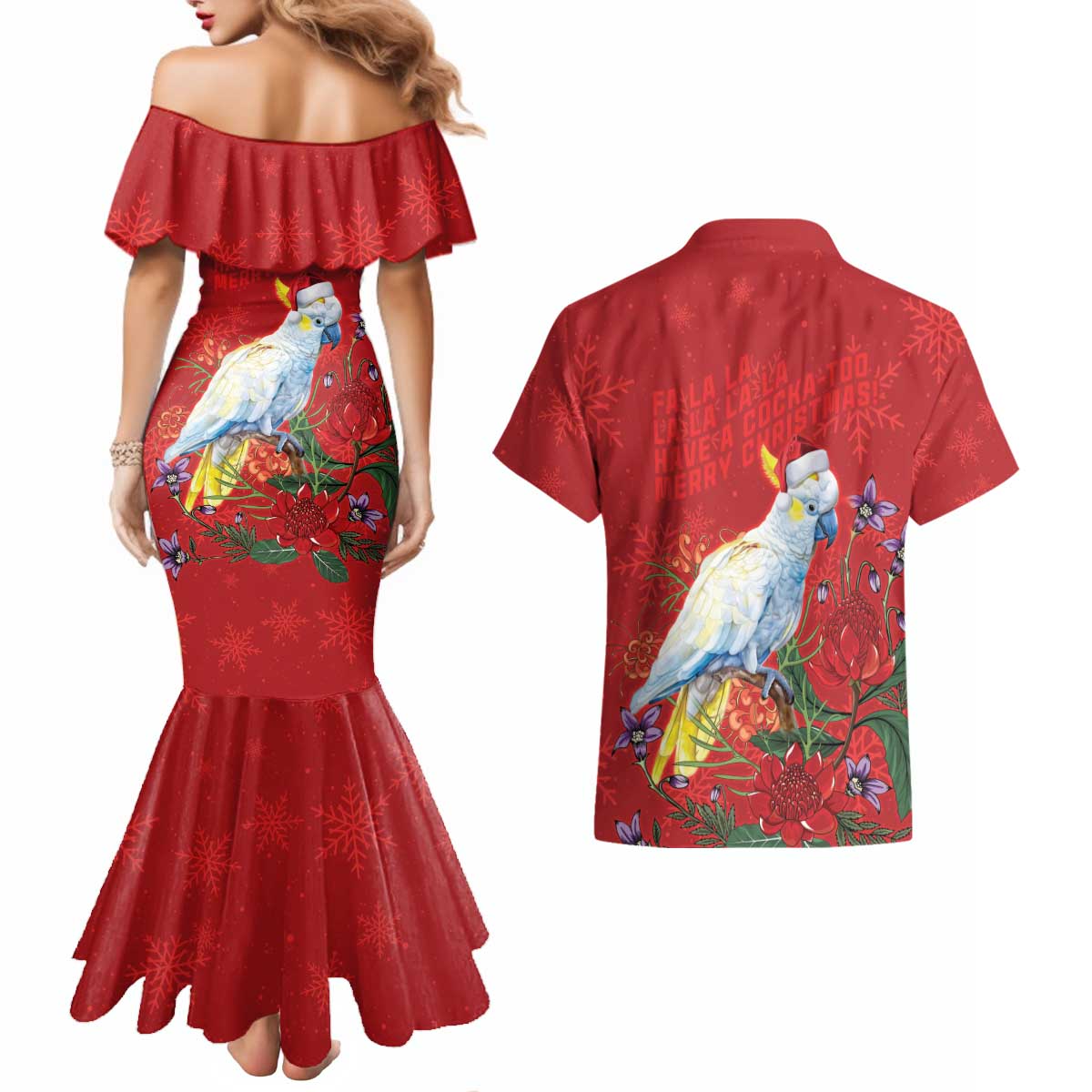 Merry Cocka-mas Couples Matching Mermaid Dress and Hawaiian Shirt Australia Christmas Red Art - Aussie Hoodie