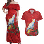 Merry Cocka-mas Couples Matching Off Shoulder Maxi Dress and Hawaiian Shirt Australia Christmas Red Art - Aussie Hoodie