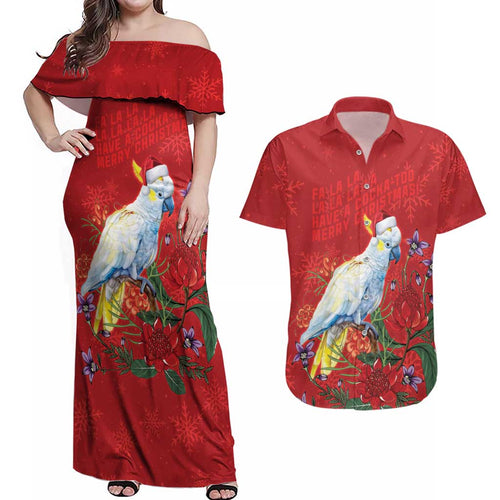 Merry Cocka-mas Couples Matching Off Shoulder Maxi Dress and Hawaiian Shirt Australia Christmas Red Art - Aussie Hoodie