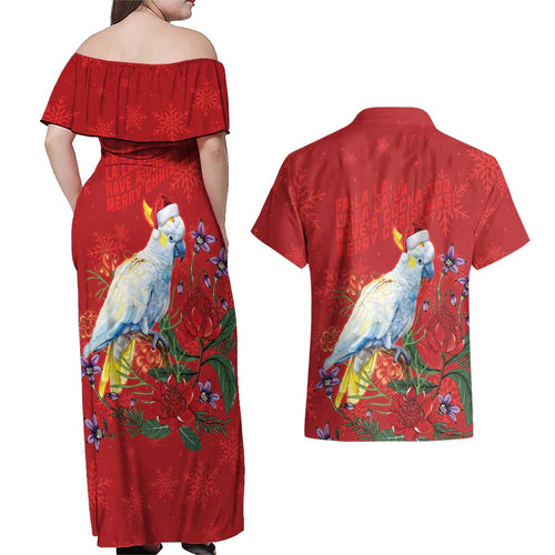 Merry Cocka-mas Couples Matching Off Shoulder Maxi Dress and Hawaiian Shirt Australia Christmas Red Art - Aussie Hoodie