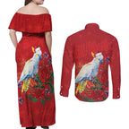 Merry Cocka-mas Couples Matching Off Shoulder Maxi Dress and Long Sleeve Button Shirt Australia Christmas Red Art - Aussie Hoodie