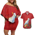 Merry Cocka-mas Couples Matching Off Shoulder Short Dress and Hawaiian Shirt Australia Christmas Red Art - Aussie Hoodie