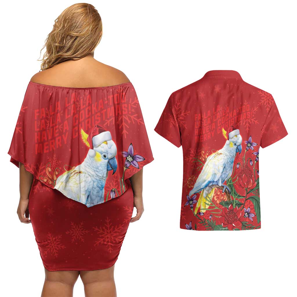 Merry Cocka-mas Couples Matching Off Shoulder Short Dress and Hawaiian Shirt Australia Christmas Red Art - Aussie Hoodie