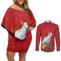 Merry Cocka-mas Couples Matching Off Shoulder Short Dress and Long Sleeve Button Shirt Australia Christmas Red Art - Aussie Hoodie