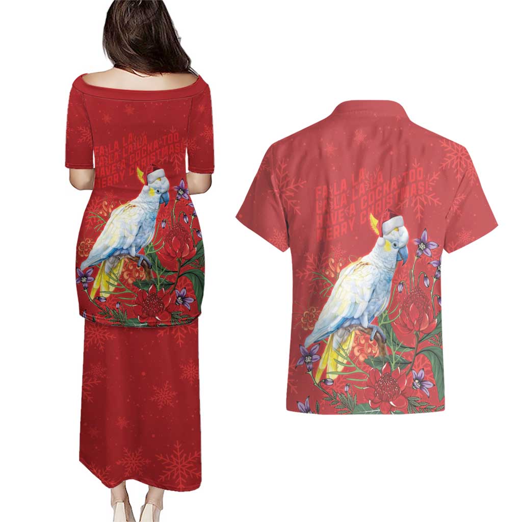 Merry Cocka-mas Couples Matching Puletasi and Hawaiian Shirt Australia Christmas Red Art - Aussie Hoodie