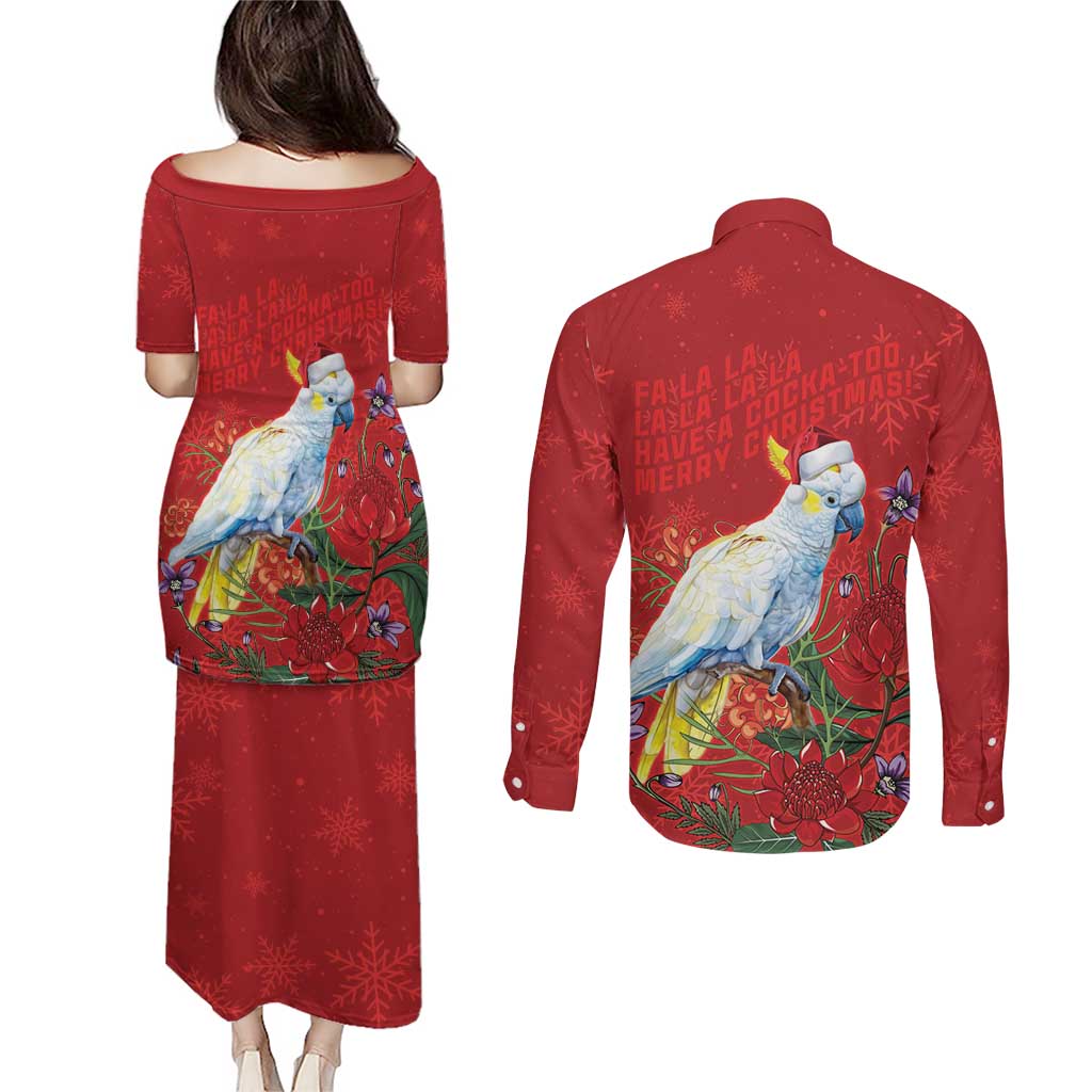 Merry Cocka-mas Couples Matching Puletasi and Long Sleeve Button Shirt Australia Christmas Red Art - Aussie Hoodie