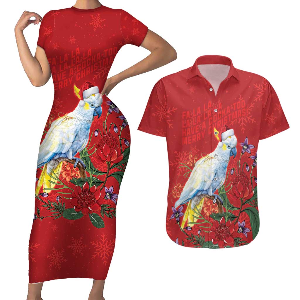 Merry Cocka-mas Couples Matching Short Sleeve Bodycon Dress and Hawaiian Shirt Australia Christmas Red Art - Aussie Hoodie