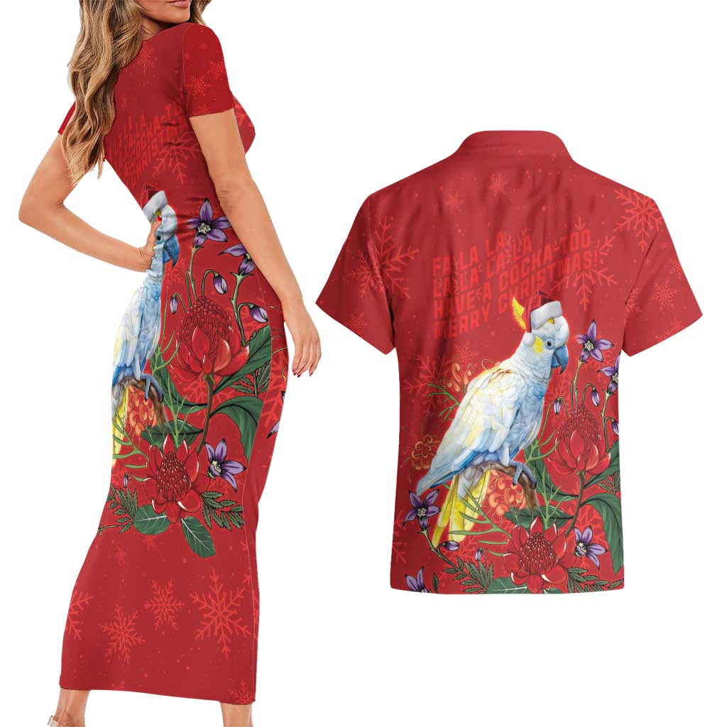 Merry Cocka-mas Couples Matching Short Sleeve Bodycon Dress and Hawaiian Shirt Australia Christmas Red Art - Aussie Hoodie